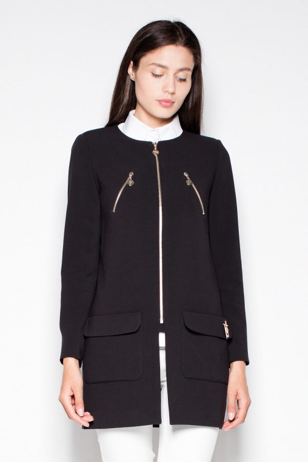 Black Coat in Women`s Coats, Jackets with Spandex, Polyester and Viscose