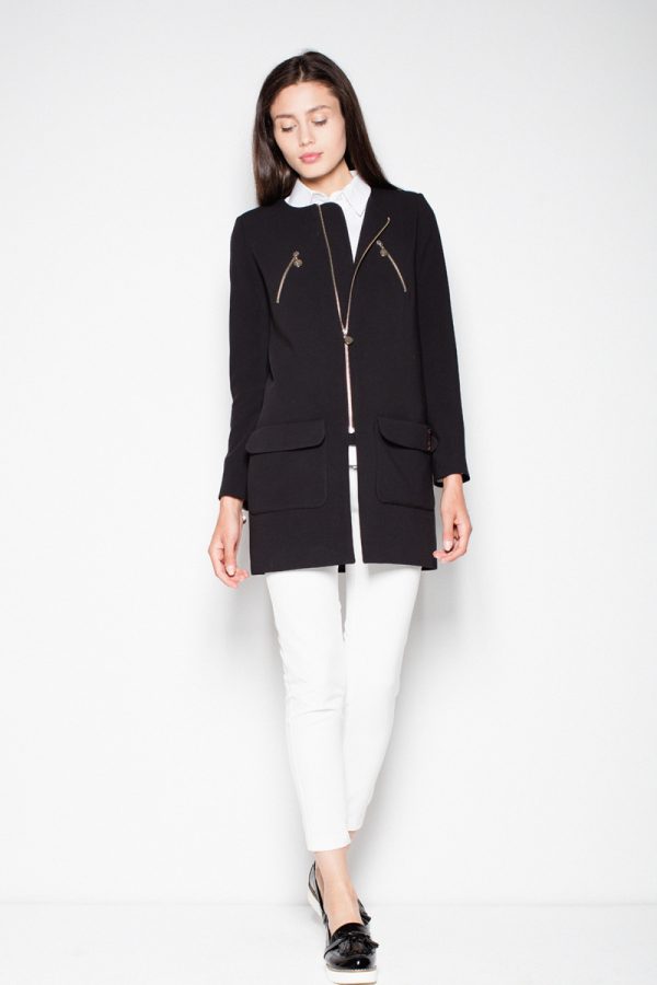 Black Coat in Women`s Coats, Jackets with Spandex, Polyester and Viscose