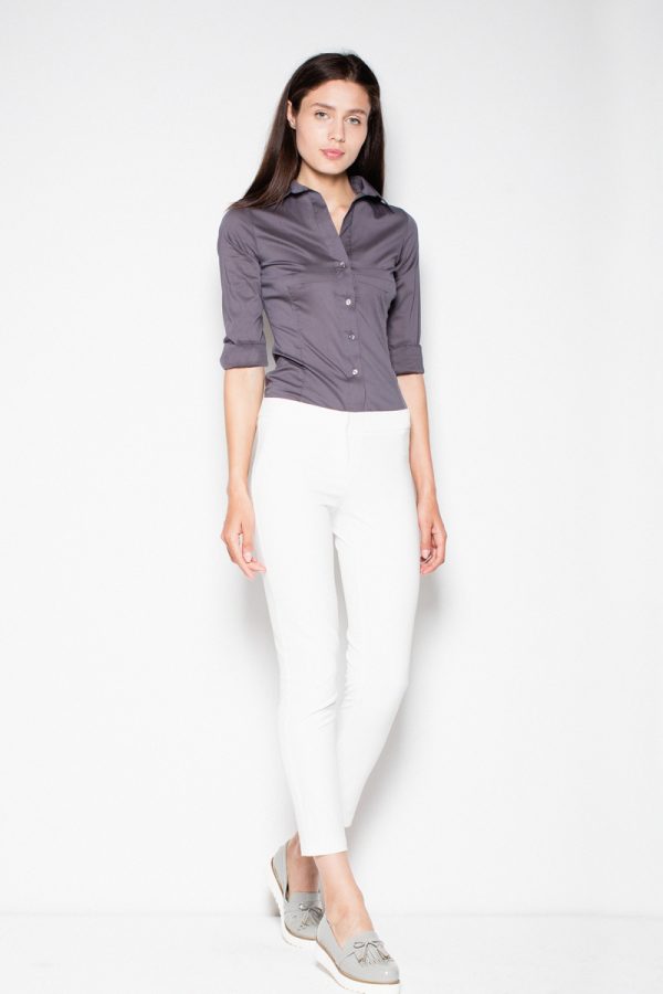 Grey Long Sleeve Shirt in Shirts For Women with Cotton, Spandex and Nylon