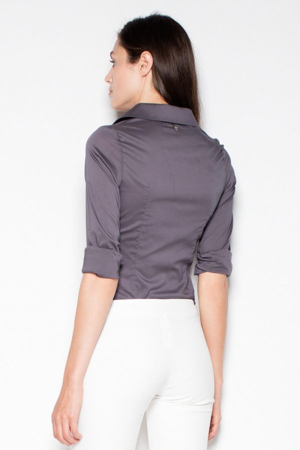 Grey Long Sleeve Shirt in Shirts For Women with Cotton, Spandex and Nylon
