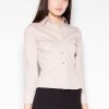 Beige Long Sleeve Shirt in Shirts For Women with Cotton, Spandex and Nylon