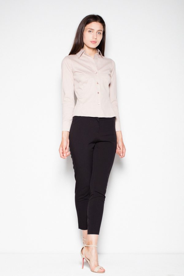 Beige Long Sleeve Shirt in Shirts For Women with Cotton, Spandex and Nylon