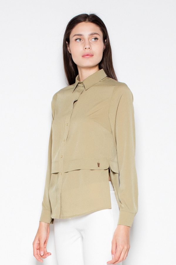 Green Long Sleeve Shirt in Shirts For Women with Spandex, Polyester and Viscose