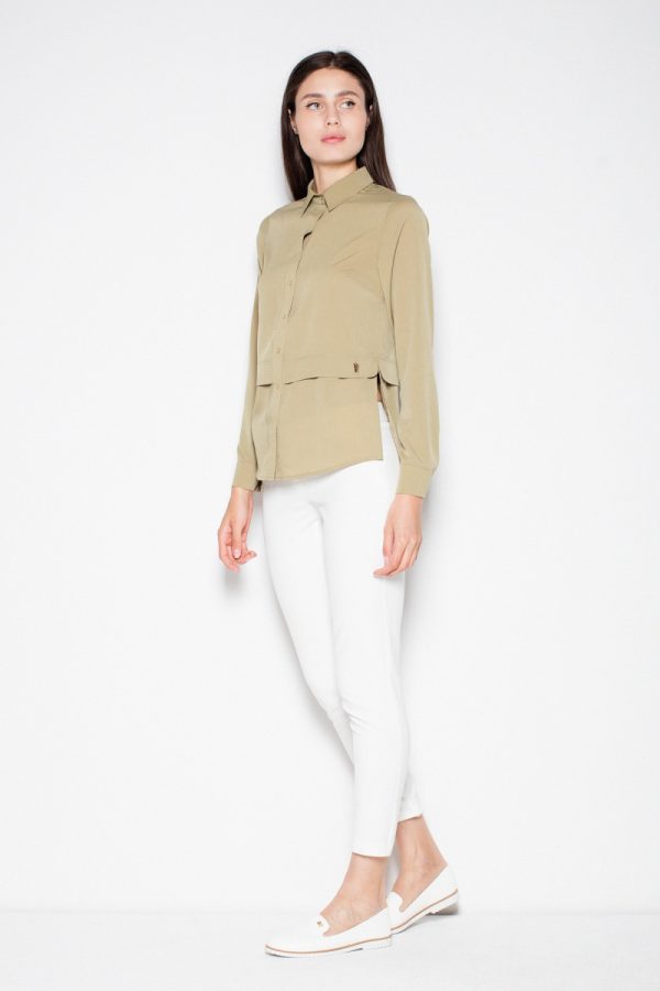 Green Long Sleeve Shirt in Shirts For Women with Spandex, Polyester and Viscose
