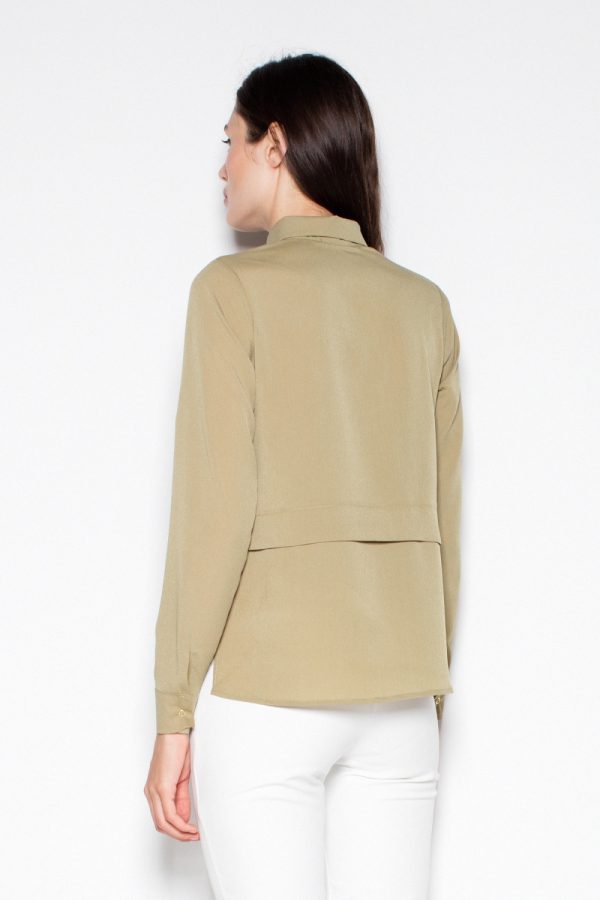 Green Long Sleeve Shirt in Shirts For Women with Spandex, Polyester and Viscose