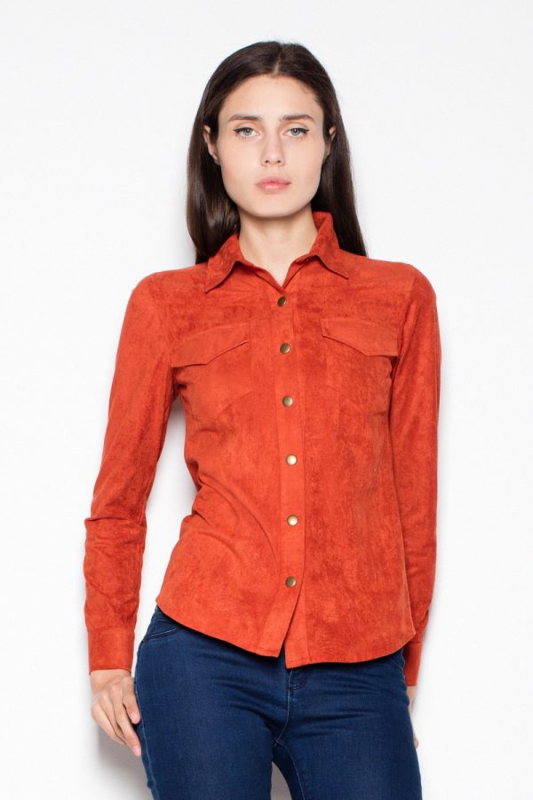 Brown Long Sleeve Shirt in Shirts For Women with Spandex and Polyester