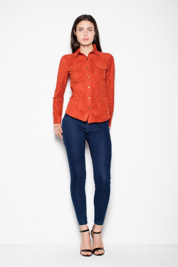 Brown Long Sleeve Shirt in Shirts For Women with Spandex and Polyester