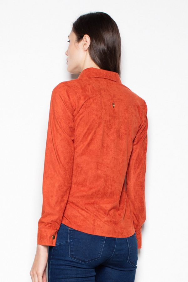 Brown Long Sleeve Shirt in Shirts For Women with Spandex and Polyester