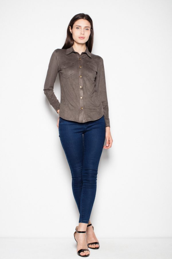 Green Long Sleeve Shirt in Shirts For Women with Spandex and Polyester