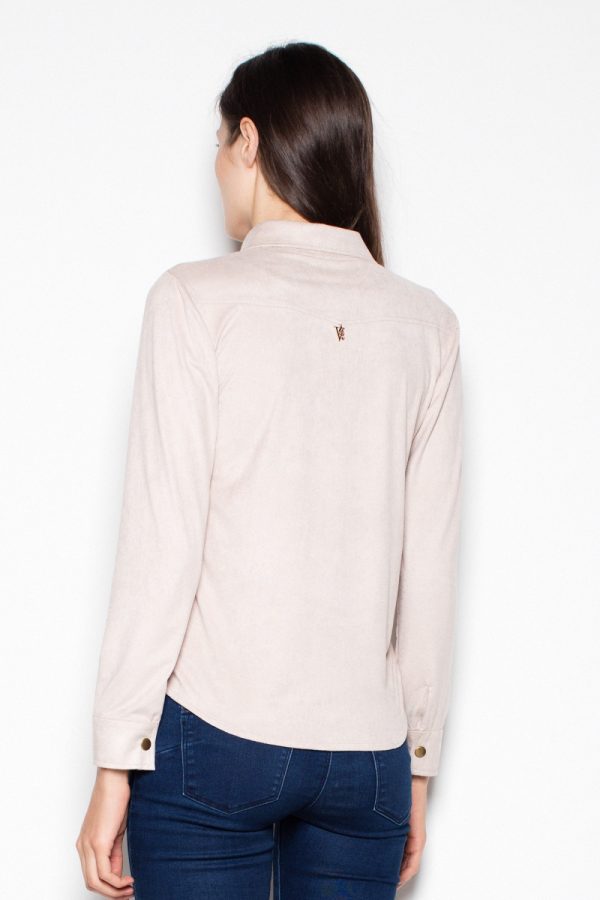 Beige Long Sleeve Shirt in Shirts For Women with Spandex and Polyester