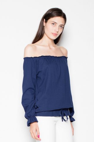 Navy Blue Blouse in Women`s Blouses, Tunics with Cotton and Polyester