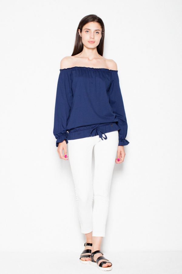 Navy Blue Blouse in Women`s Blouses, Tunics with Cotton and Polyester