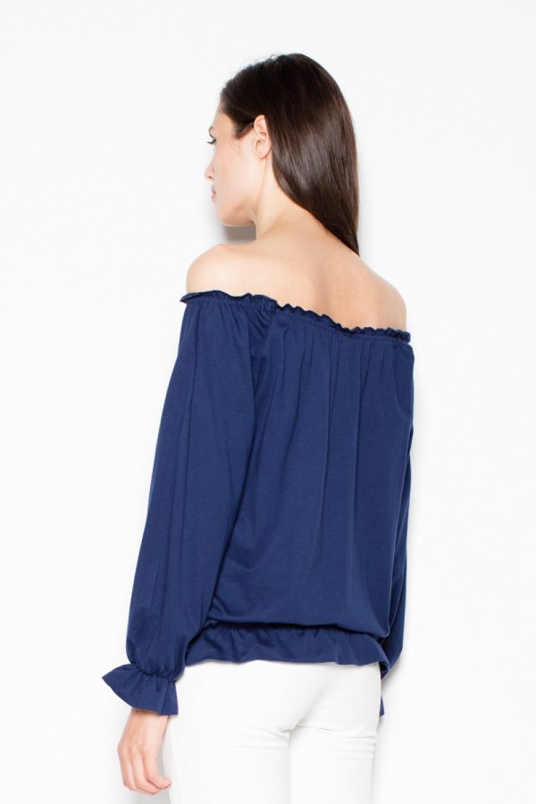 Navy Blue Blouse in Women`s Blouses, Tunics with Cotton and Polyester