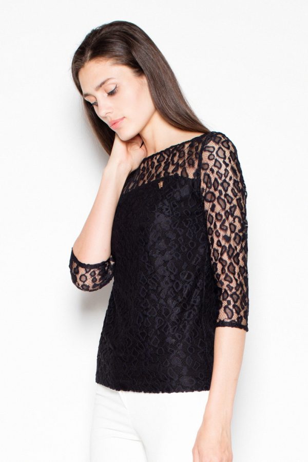 Black Blouse in Women`s Blouses, Tunics with Spandex and Polyester