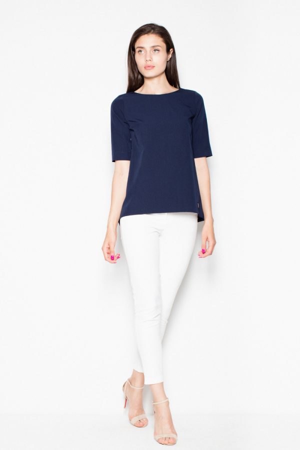 Navy Blue Blouse in Women`s Blouses, Tunics with Polyester and Viscose
