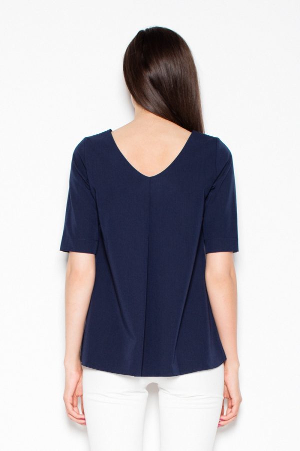 Navy Blue Blouse in Women`s Blouses, Tunics with Polyester and Viscose