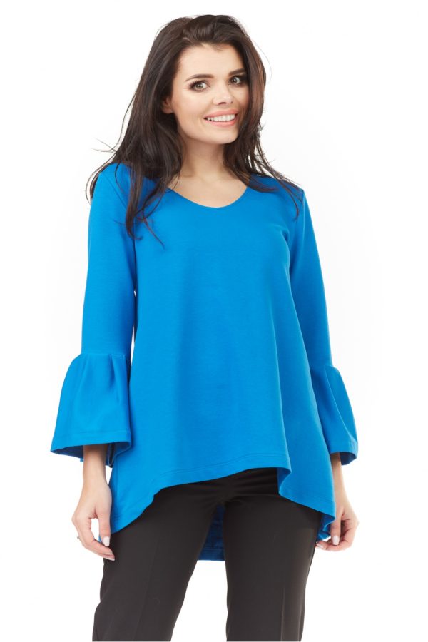 Blue Blouse in Women`s Blouses, Tunics with Cotton, Spandex and Polyester