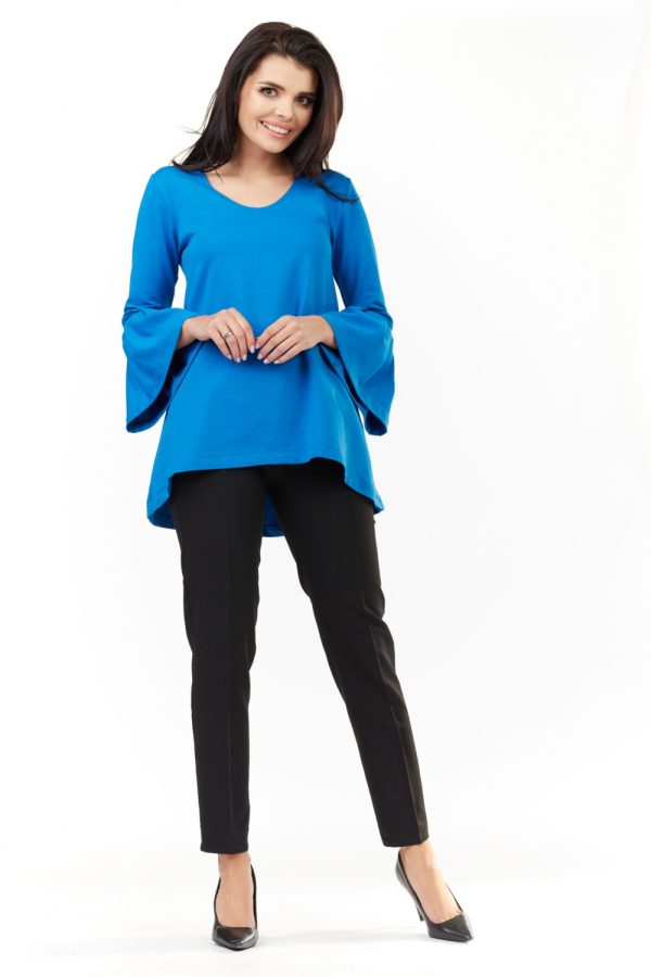 Blue Blouse in Women`s Blouses, Tunics with Cotton, Spandex and Polyester