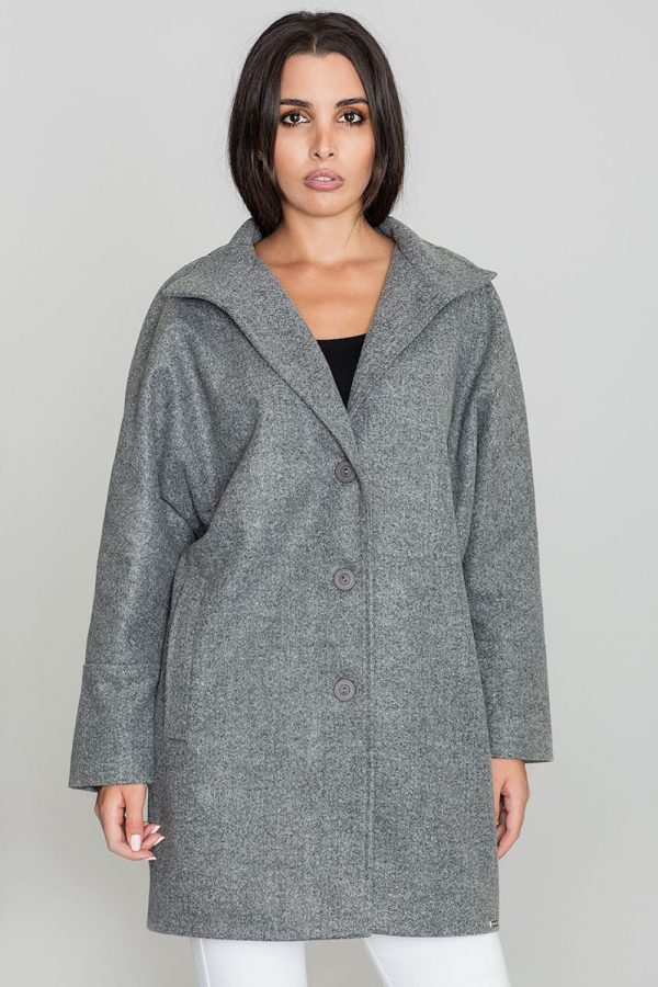Grey Coat in Women`s Coats, Jackets with Polyester and Viscose