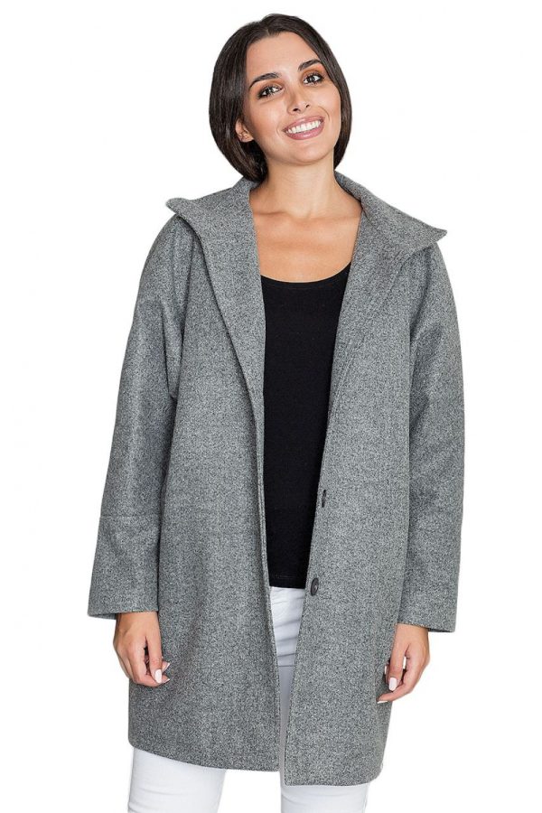 Grey Coat in Women`s Coats, Jackets with Polyester and Viscose