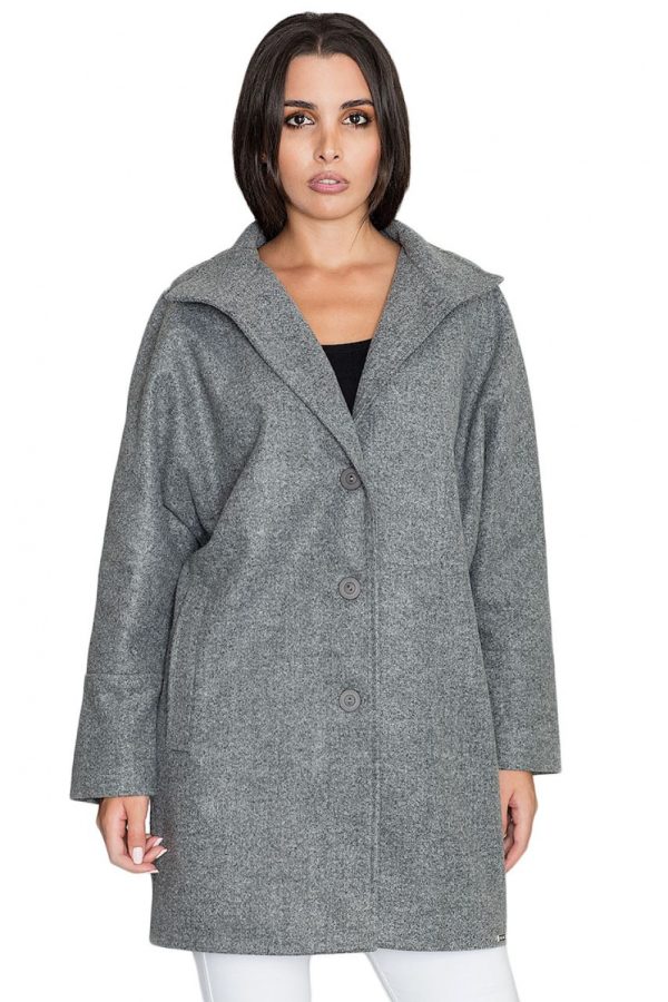 Grey Coat in Women`s Coats, Jackets with Polyester and Viscose