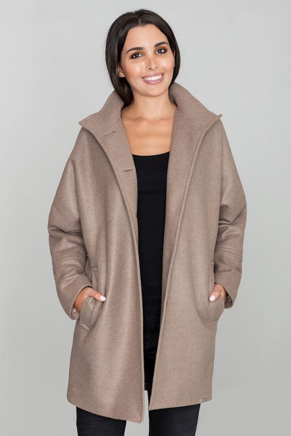 Brown Coat in Women`s Coats, Jackets with Polyester and Viscose