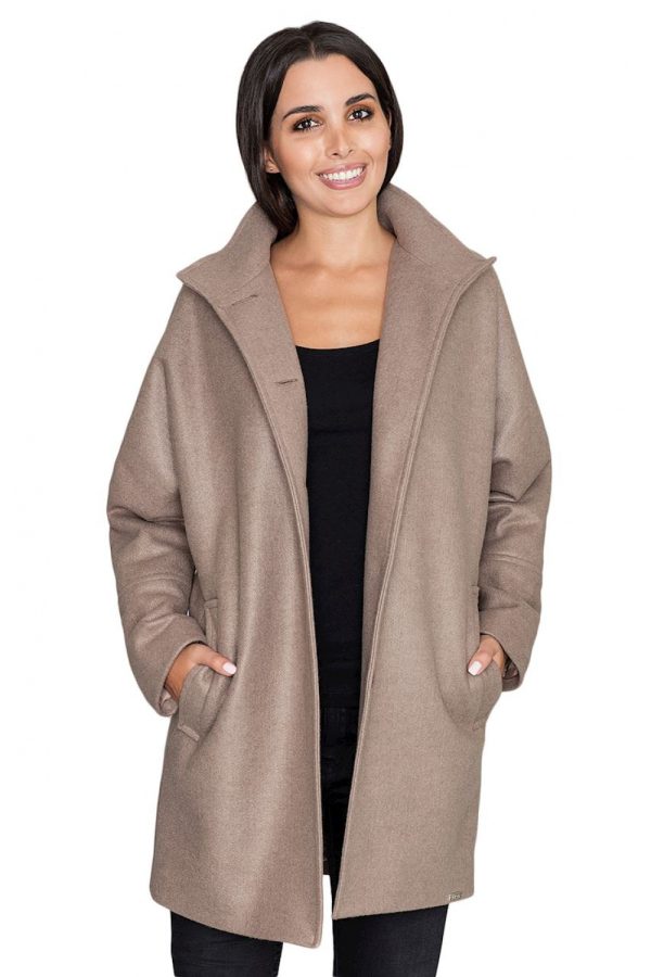 Brown Coat in Women`s Coats, Jackets with Polyester and Viscose