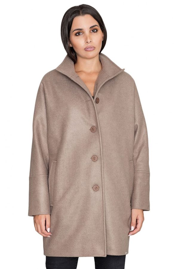 Brown Coat in Women`s Coats, Jackets with Polyester and Viscose