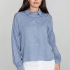 Blue Long Sleeve Shirt in Shirts For Women with Viscose