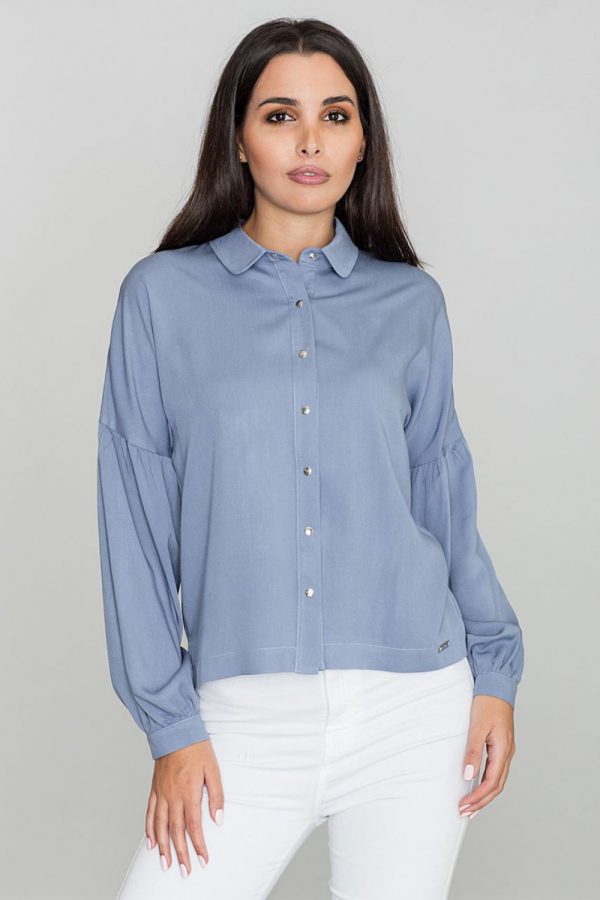 Blue Long Sleeve Shirt in Shirts For Women with Viscose