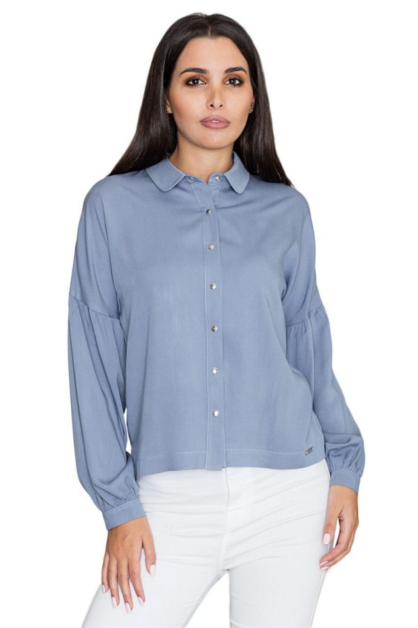 Blue Long Sleeve Shirt in Shirts For Women with Viscose