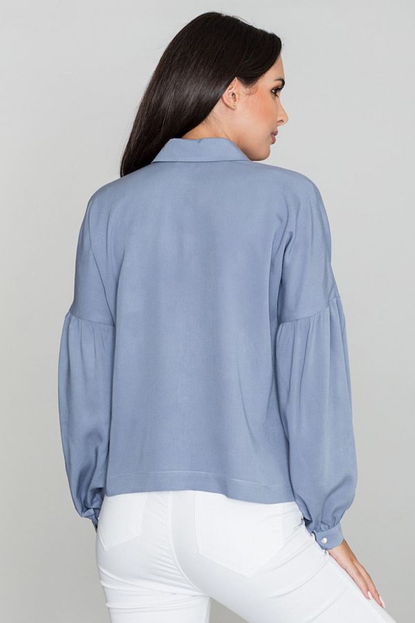 Blue Long Sleeve Shirt in Shirts For Women with Viscose