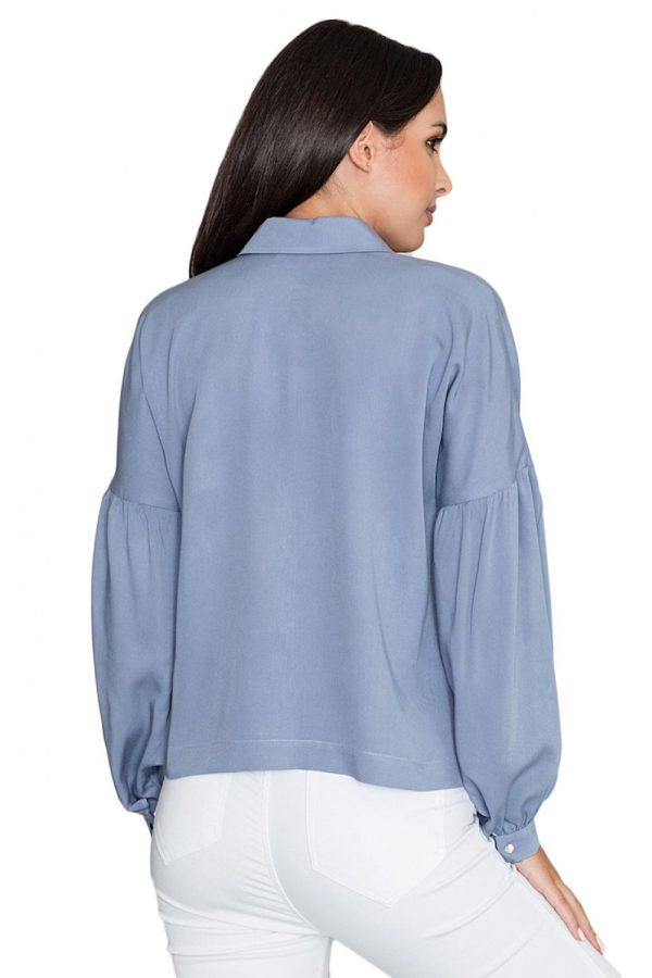 Blue Long Sleeve Shirt in Shirts For Women with Viscose