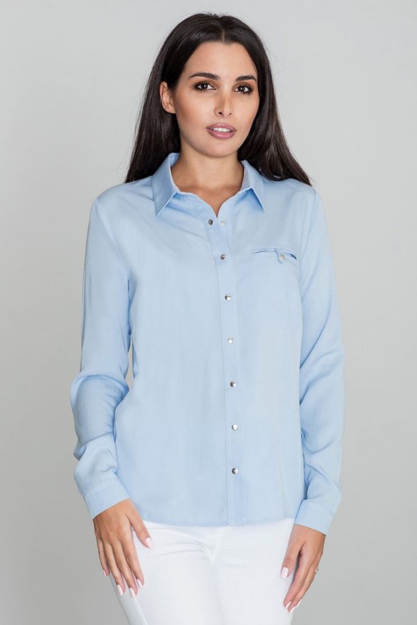 Blue Long Sleeve Shirt in Shirts For Women with Viscose