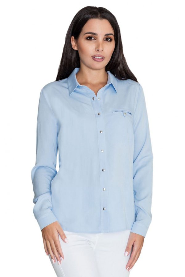 Blue Long Sleeve Shirt in Shirts For Women with Viscose