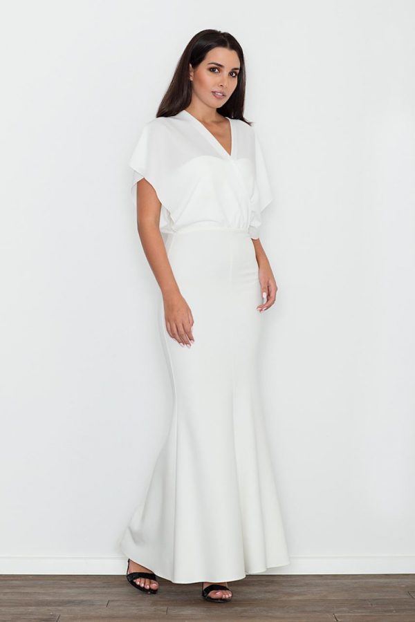 Beige Long Dress in Evening Dresses with Spandex, Polyester and Viscose