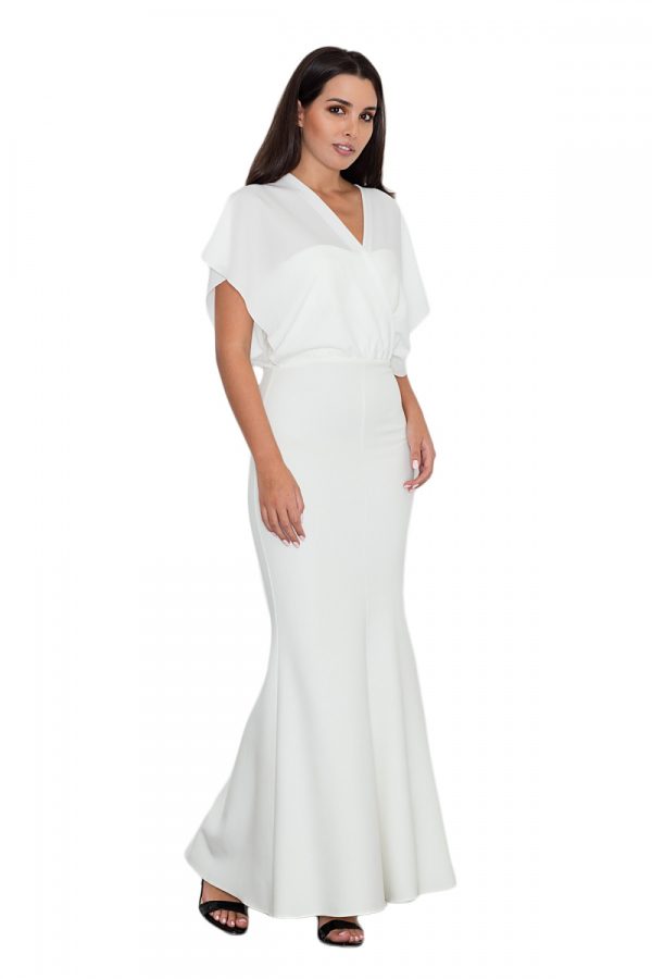 Beige Long Dress in Evening Dresses with Spandex, Polyester and Viscose
