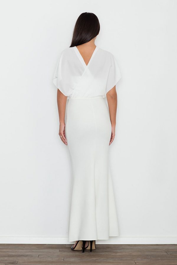 Beige Long Dress in Evening Dresses with Spandex, Polyester and Viscose