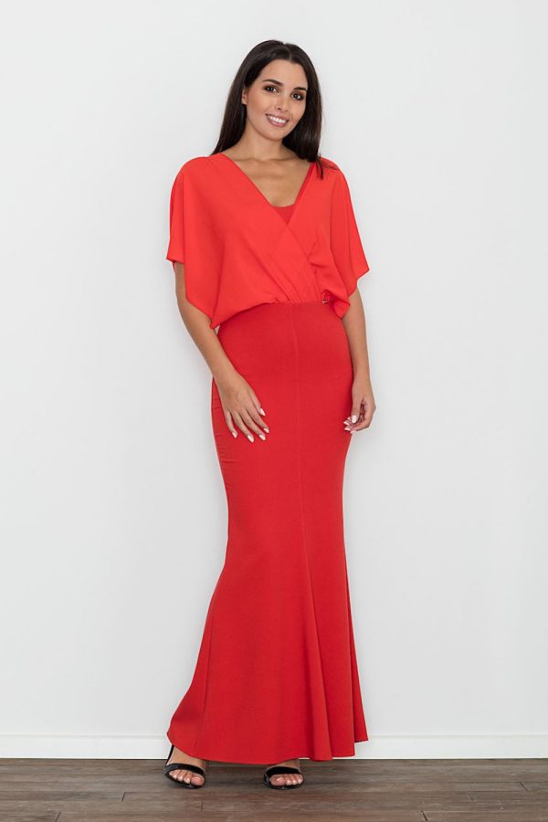 Red Long Dress in Evening Dresses with Spandex, Polyester and Viscose