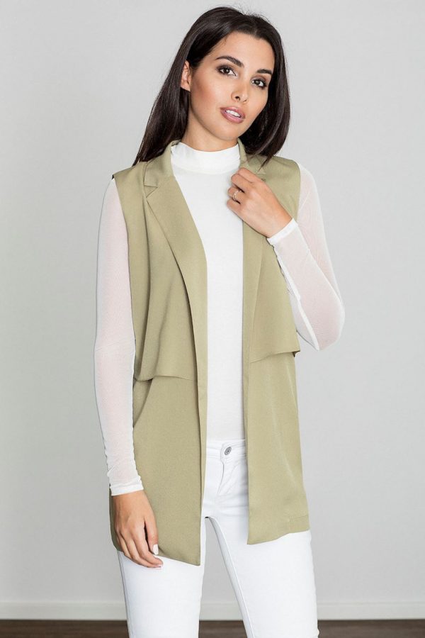 Green Gilet in Jackets, Vests For Women with Spandex, Polyester and Viscose