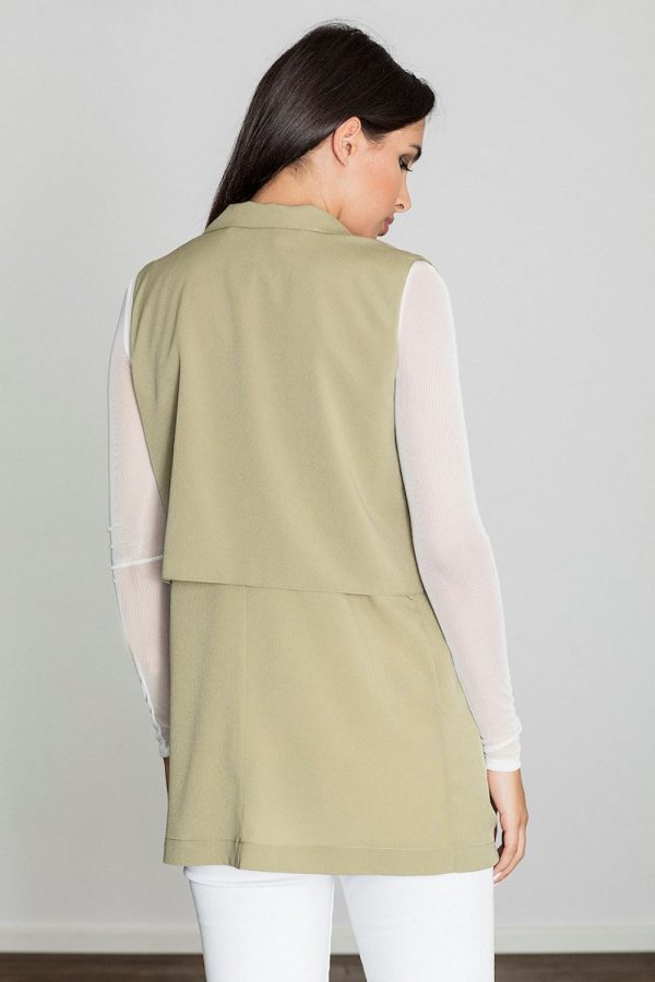 Green Gilet in Jackets, Vests For Women with Spandex, Polyester and Viscose