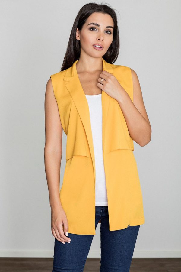 Yellow Gilet in Jackets, Vests For Women with Spandex, Polyester and Viscose