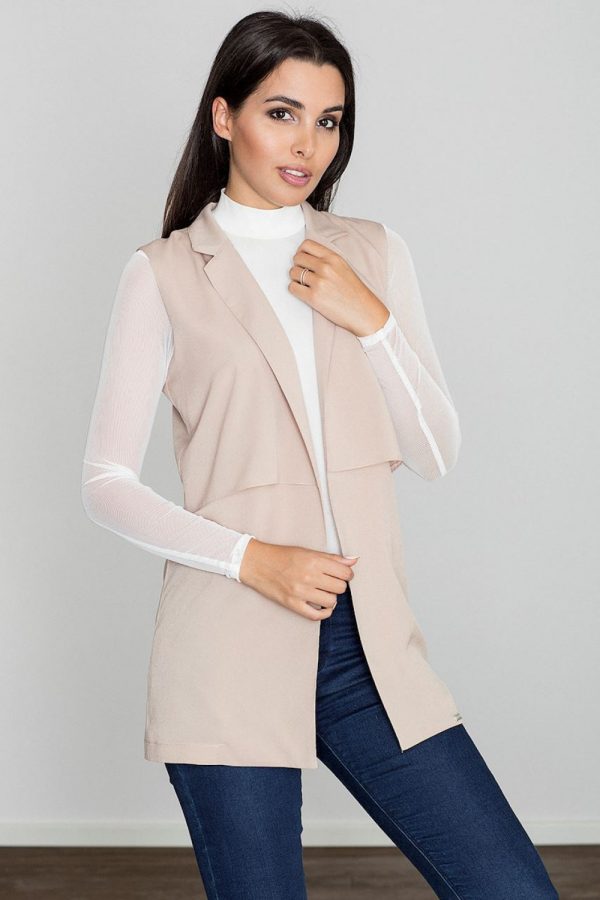 Beige Gilet in Jackets, Vests For Women with Spandex, Polyester and Viscose