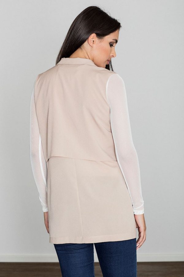 Beige Gilet in Jackets, Vests For Women with Spandex, Polyester and Viscose