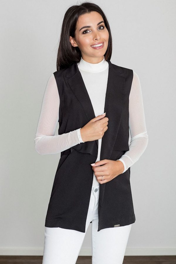 Black Gilet in Jackets, Vests For Women with Spandex, Polyester and Viscose