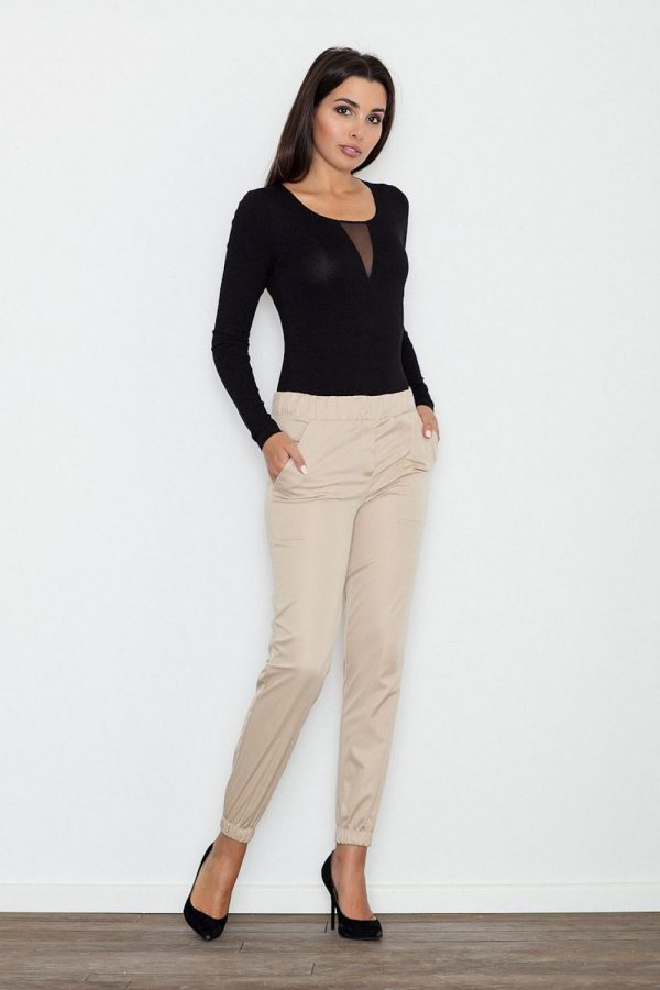 Beige Women Trousers in Pants, Trousers, Shorts with Spandex and Polyester