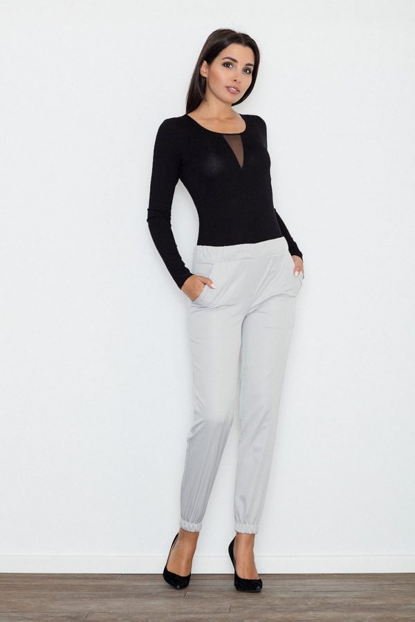 Grey Women Trousers in Pants, Trousers, Shorts with Spandex and Polyester