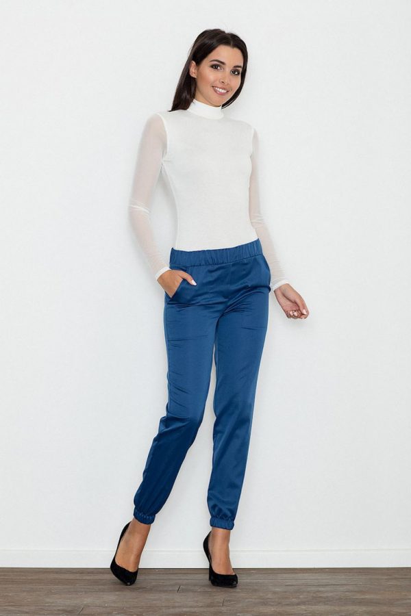 Blue Women Trousers in Pants, Trousers, Shorts with Spandex and Polyester