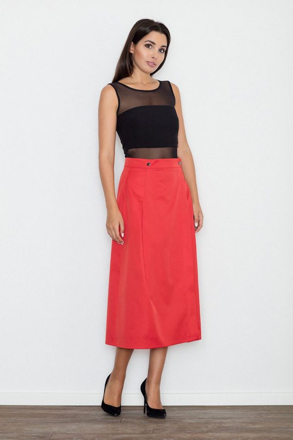 Red Long Skirt in Skirts with Spandex and Polyester