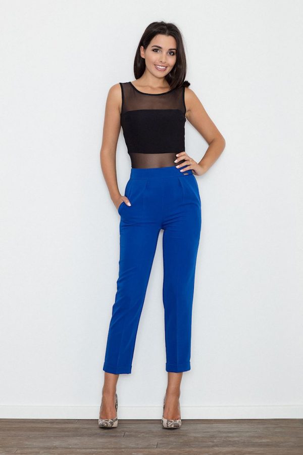 Blue Women Trousers in Pants, Trousers, Shorts with Polyester and Viscose